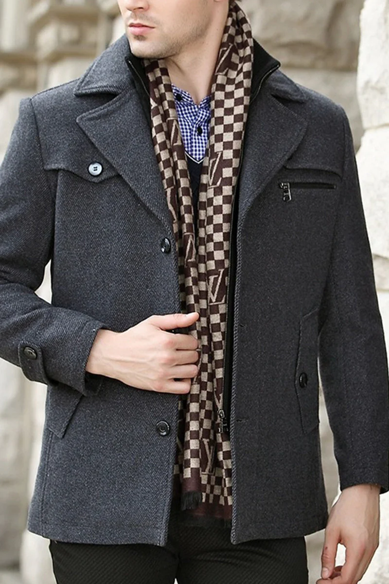 Wool Blend Classic Long Sleeve Coat - Image 3